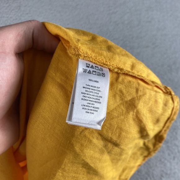 Sigrid Olsen Shirt Womens XL Yellow Linen Button Up Roll Up Long Sleeve Cottage - Picture 9 of 11